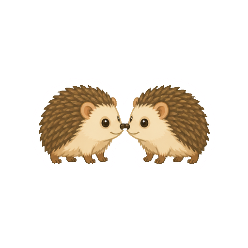 向かい合って鼻先を触れ合わせるハリネズミ2匹の全身イラスト