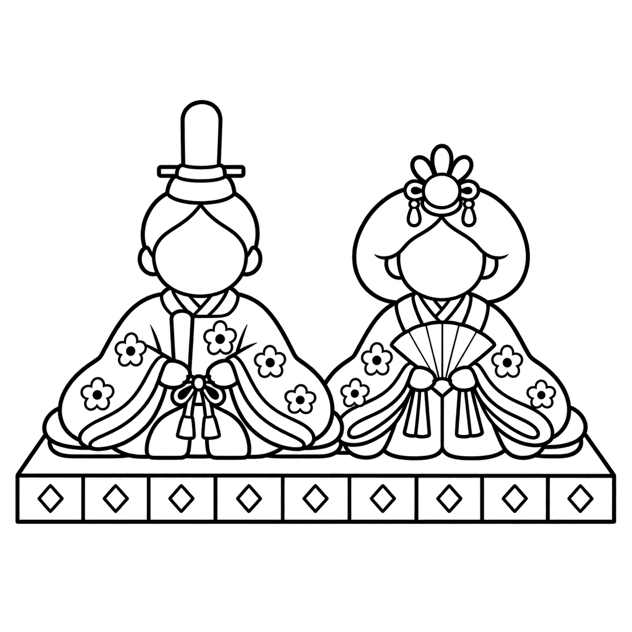 ひな人形二体のぬり絵用線画