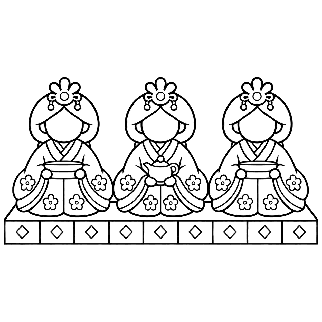三人官女人形のぬりえ用線画