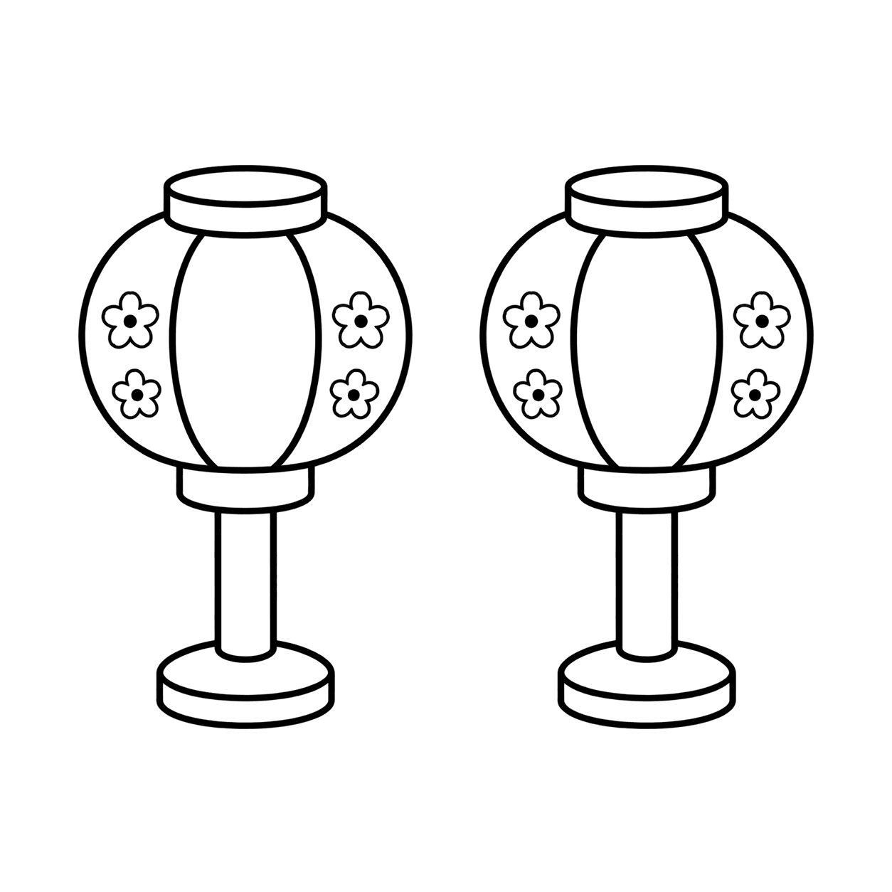 ぼんぼり二つのぬり絵用線画