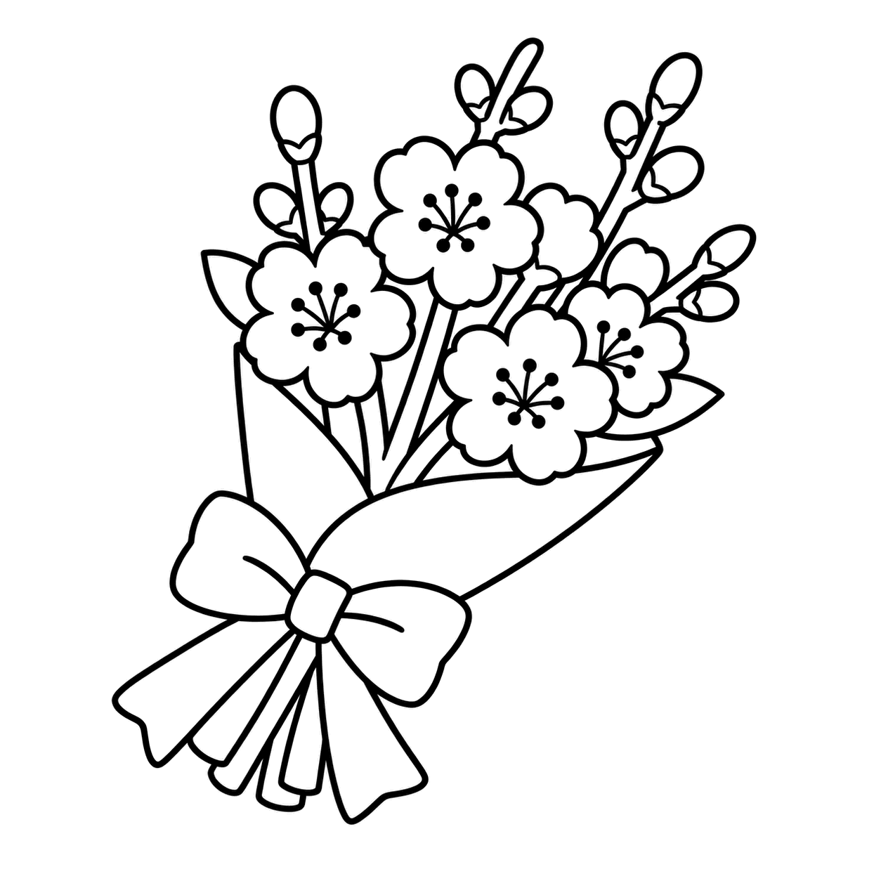 桃の花束のぬりえ用線画