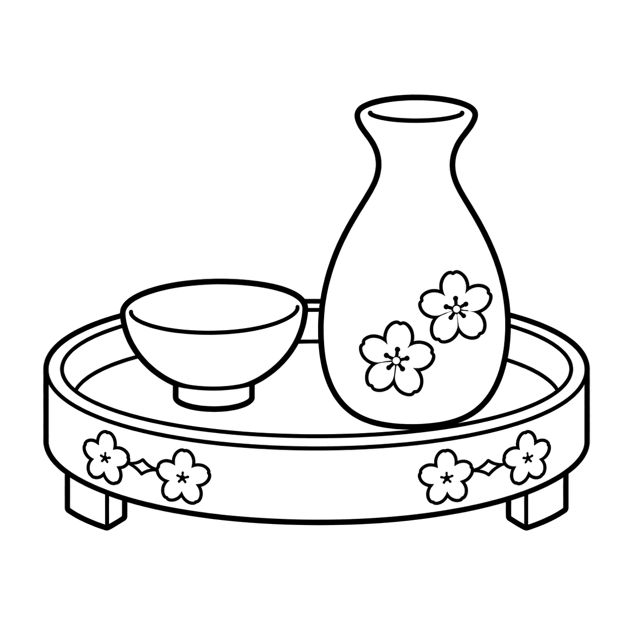 漆器の杯と瓶のぬりえ用線画