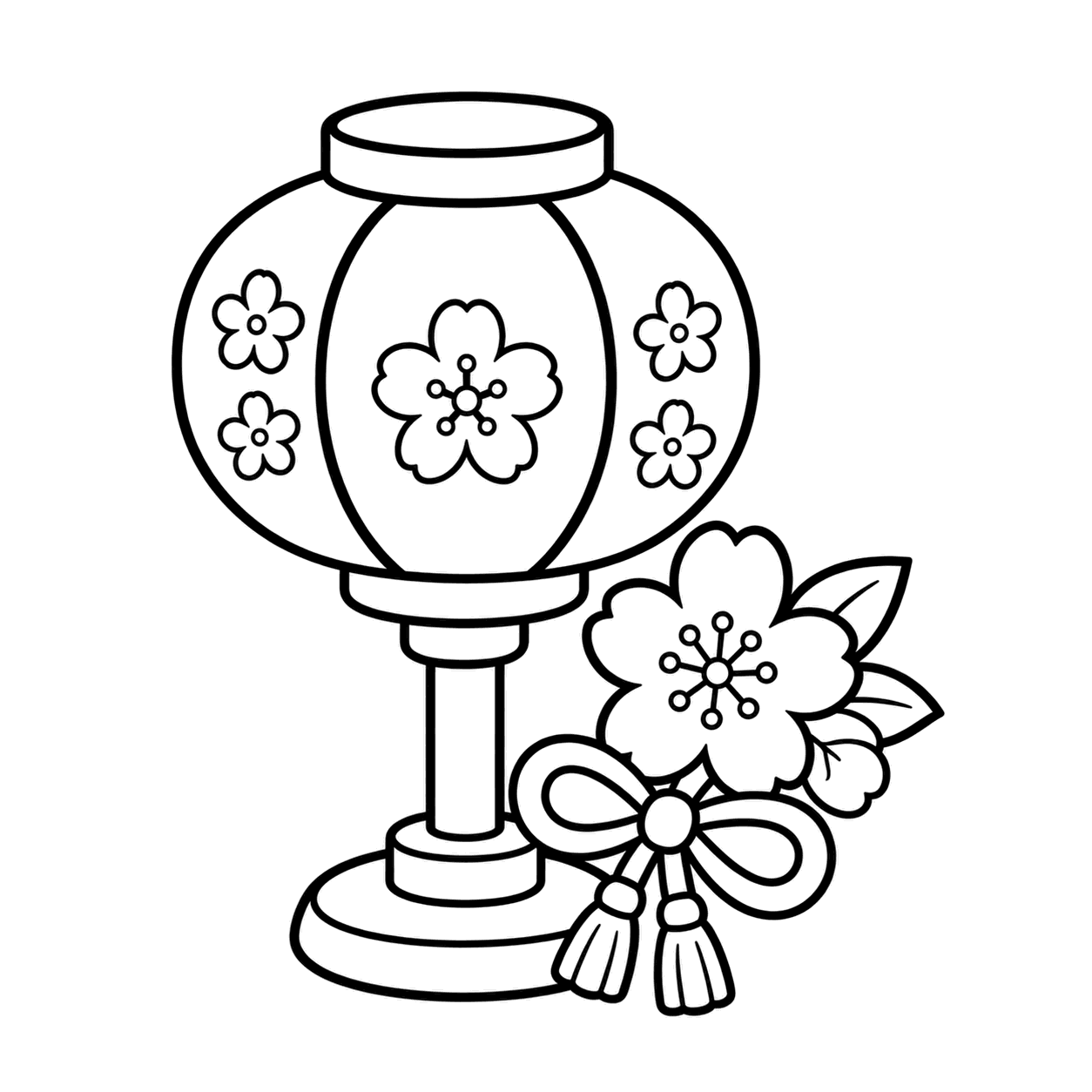 桃の花付きぼんぼりのぬりえ用線画