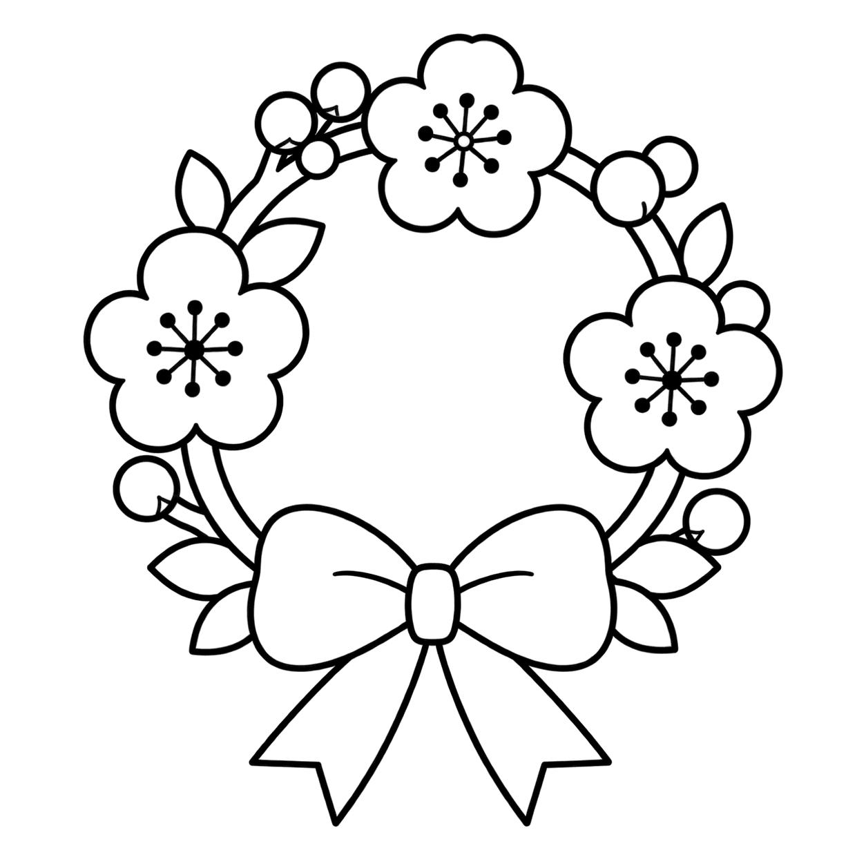 桃の花リースのぬりえ用線画