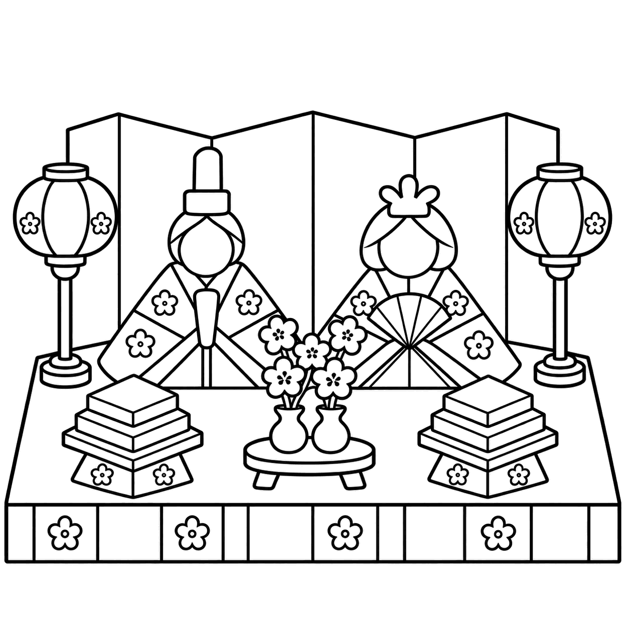 ひな祭りセットのぬりえ用線画