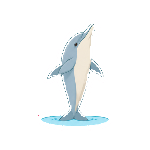 小さな水面から跳び上がるイルカの全身イラスト