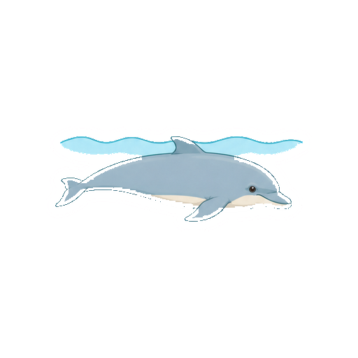 小さな水面の近くを泳ぐイルカの全身イラスト