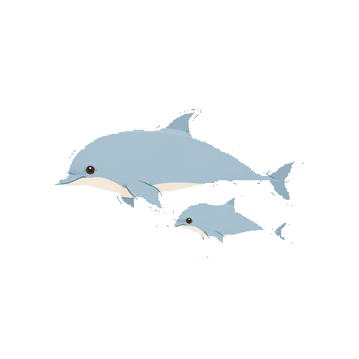 親子で並んで泳ぐイルカの全身イラスト