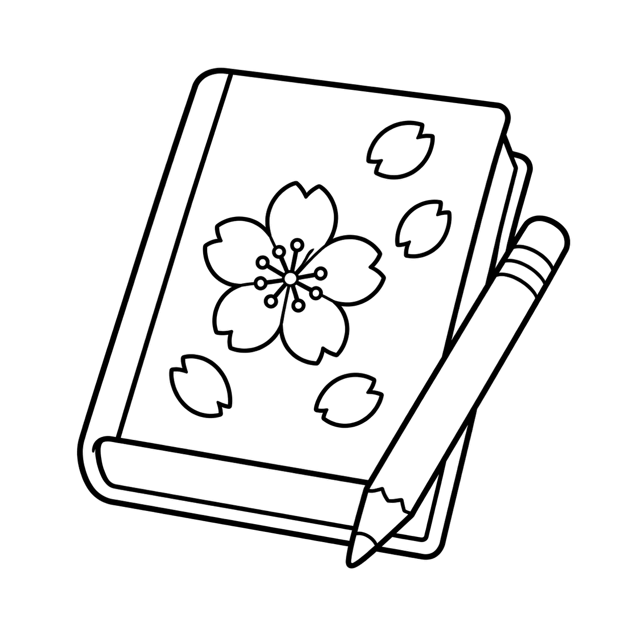 参考書と桜のぬりえ用線画