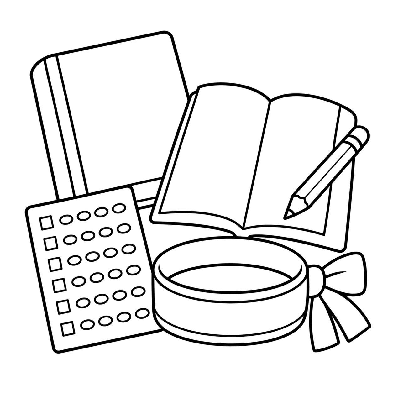 受験勉強セットのぬり絵用線画