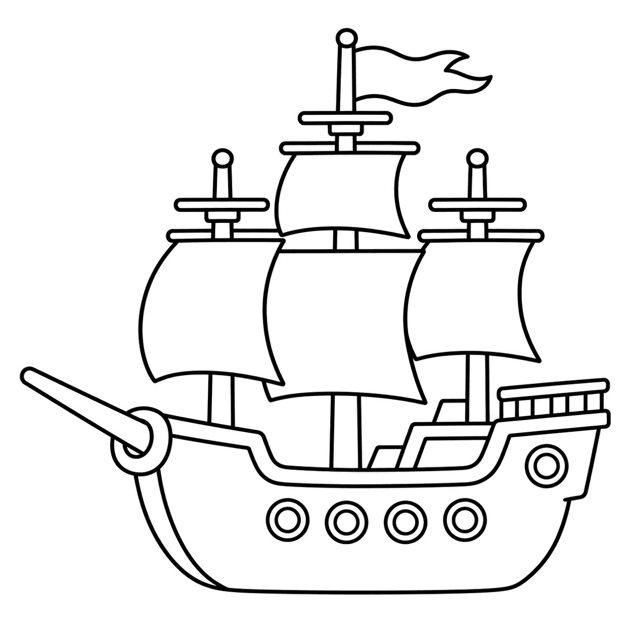 海賊船のぬりえ用線画（海賊アイコン24個セット）