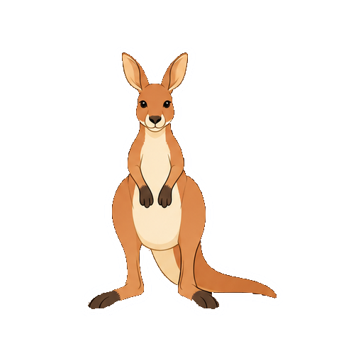 正面を向いて立つカンガルーの全身イラスト