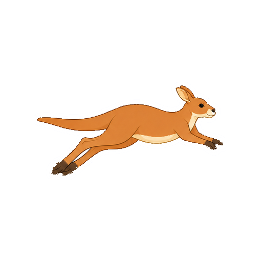 大きな後脚を伸ばして前方へ跳ぶカンガルーの全身イラスト