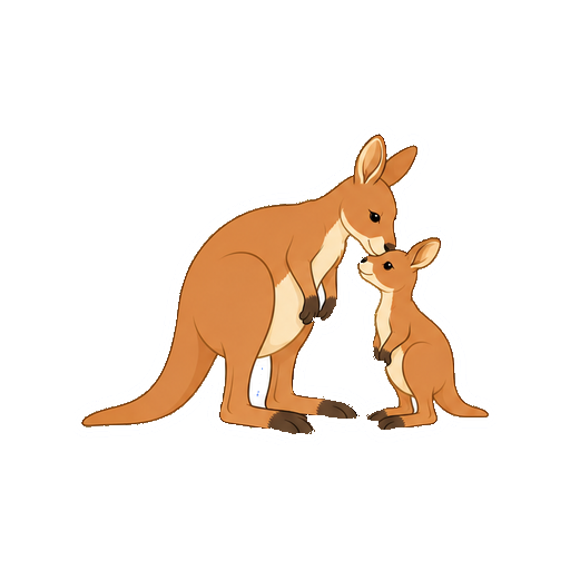 親カンガルーが子カンガルーの額へ口元を寄せる全身イラスト