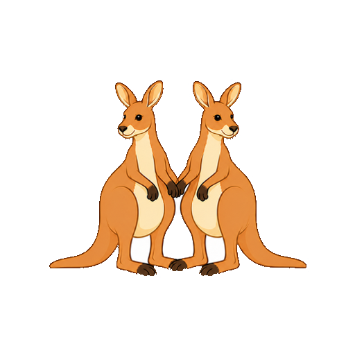2頭のカンガルーが異なる向きで並んで立つ全身イラスト