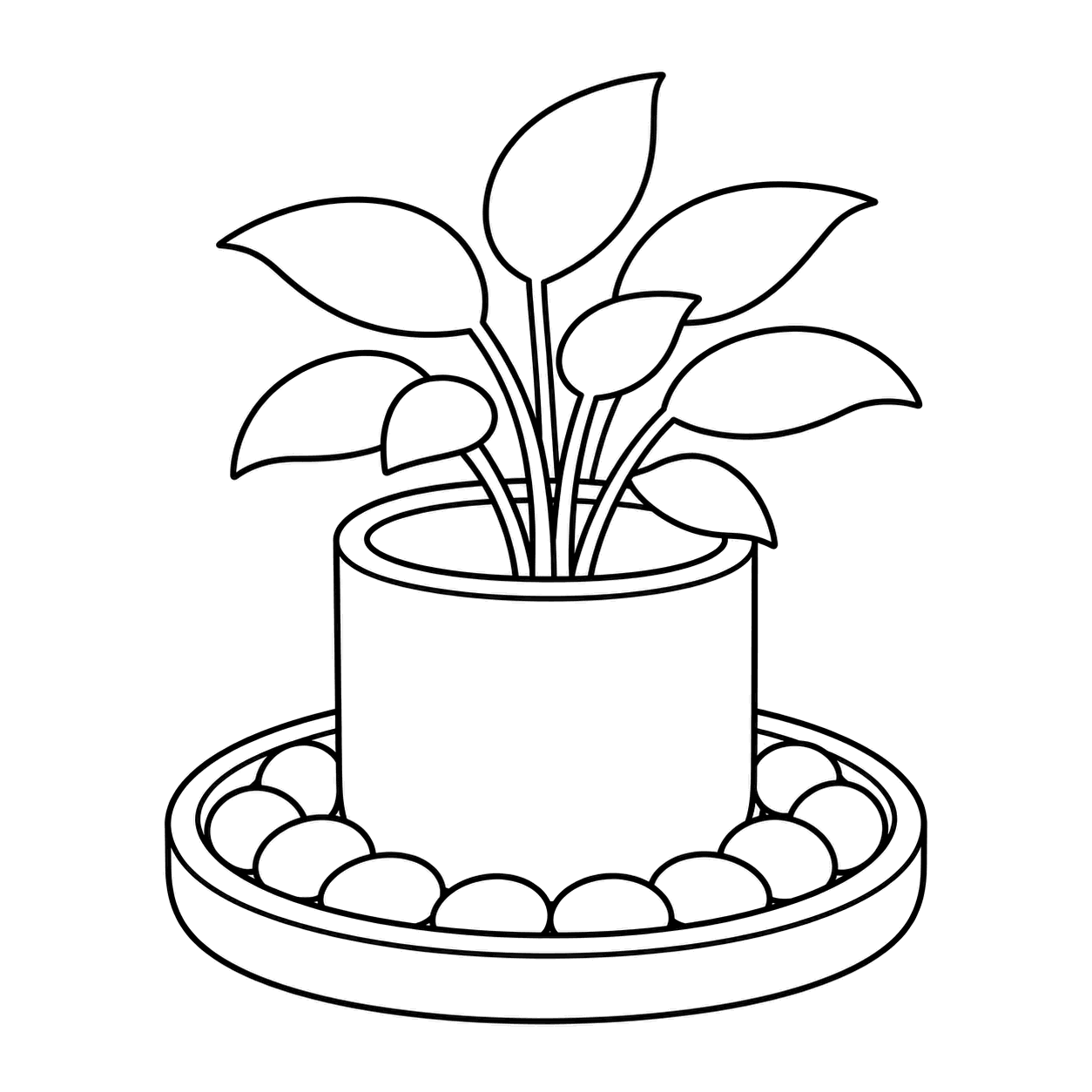 受け皿の観葉植物のぬり絵用線画