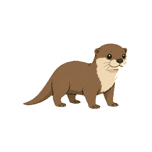 斜め向きで四足に立つカワウソの全身イラスト