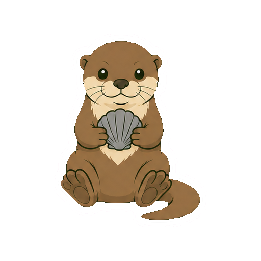 胸の前で貝を持つカワウソの全身イラスト