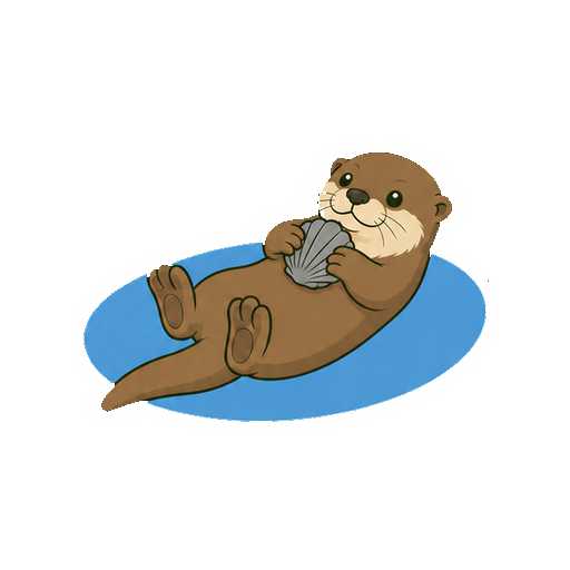 仰向けに浮きながら胸元の貝を割るカワウソの全身イラスト