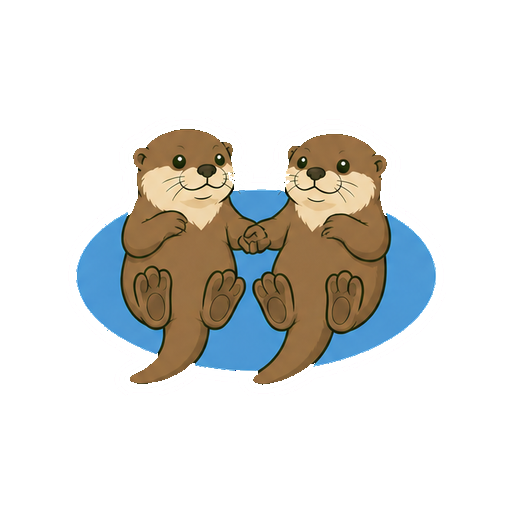 2頭のカワウソが前足をつないで仰向けに浮く全身イラスト