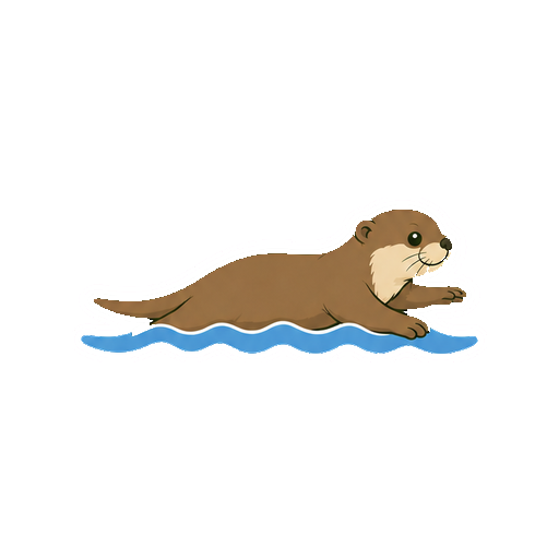 水面を横向きに泳ぐカワウソの全身イラスト