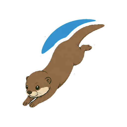 斜め下へ向かって水中へ潜るカワウソの全身イラスト