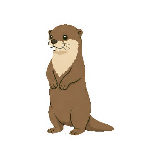後ろ足で自然に立ち上がるカワウソの全身イラスト