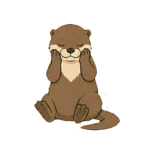 両方の前足で顔を毛づくろいするカワウソの全身イラスト