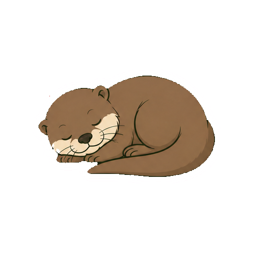 目を閉じて体を丸めて眠るカワウソの全身イラスト