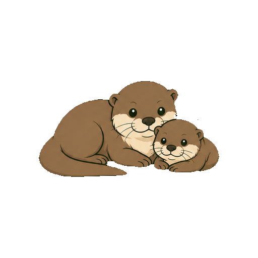 親カワウソと子カワウソが寄り添う全身イラスト