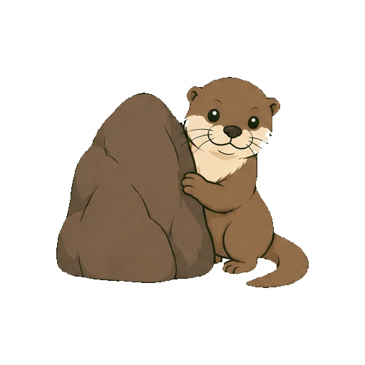 岩陰から顔と体を出すカワウソの全身イラスト