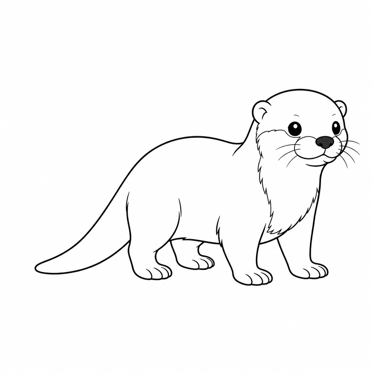 斜め向きで立つカワウソのぬり絵用線画