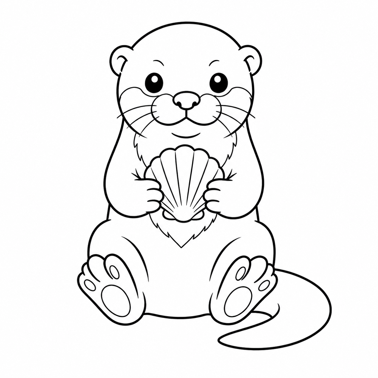 貝を胸で持つカワウソのぬり絵用線画