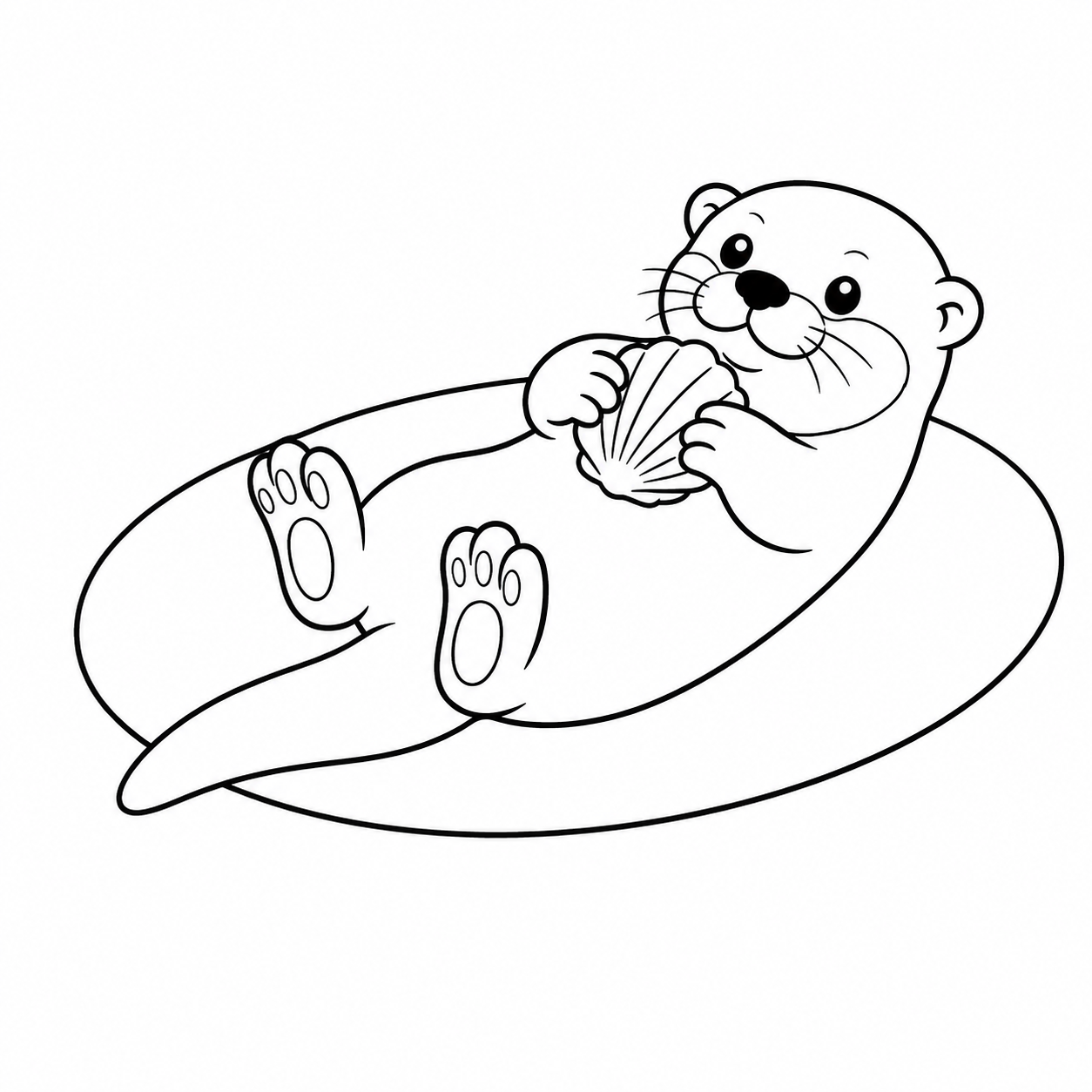 仰向けで貝を割るカワウソのぬりえ用線画