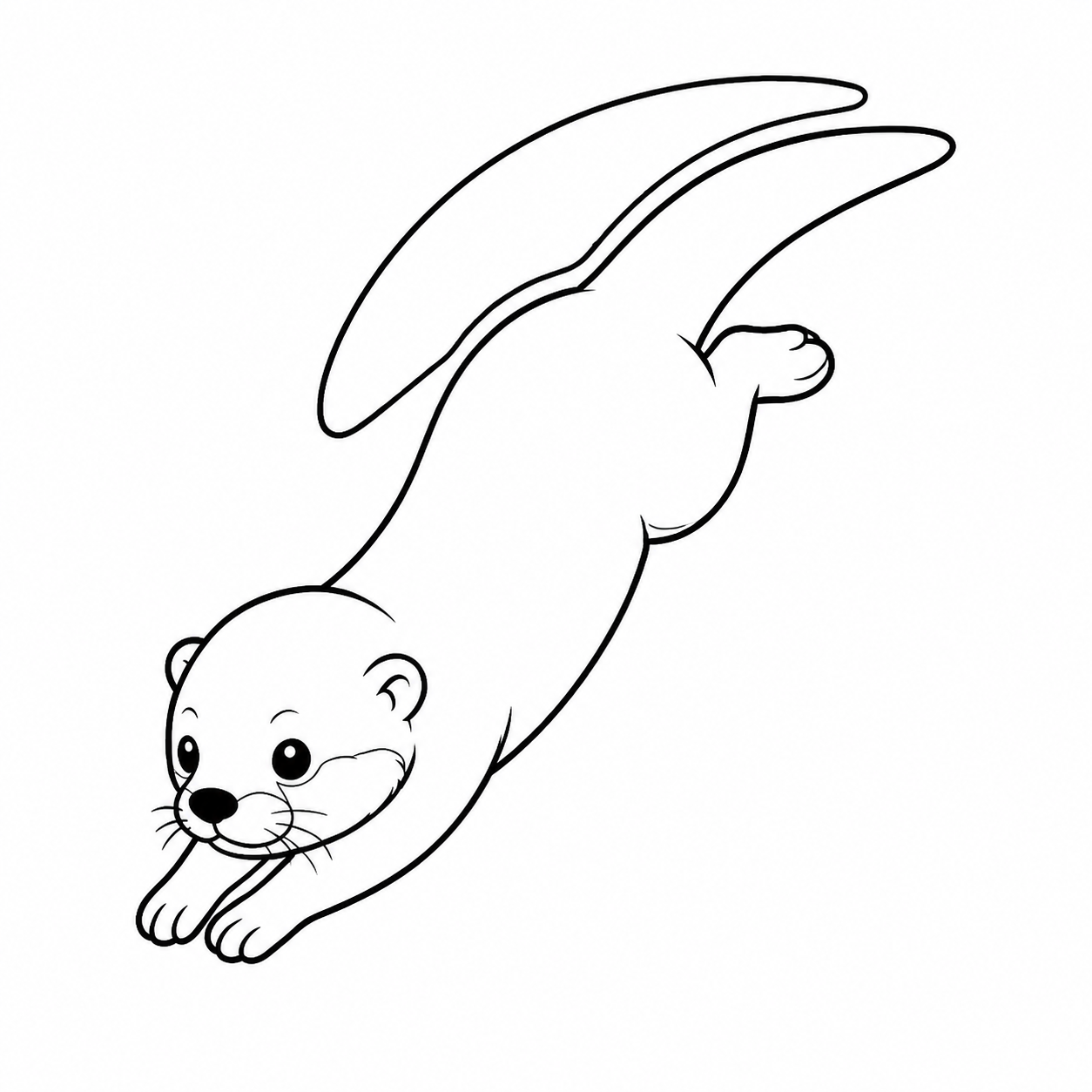 水中へ潜るカワウソのぬり絵用線画