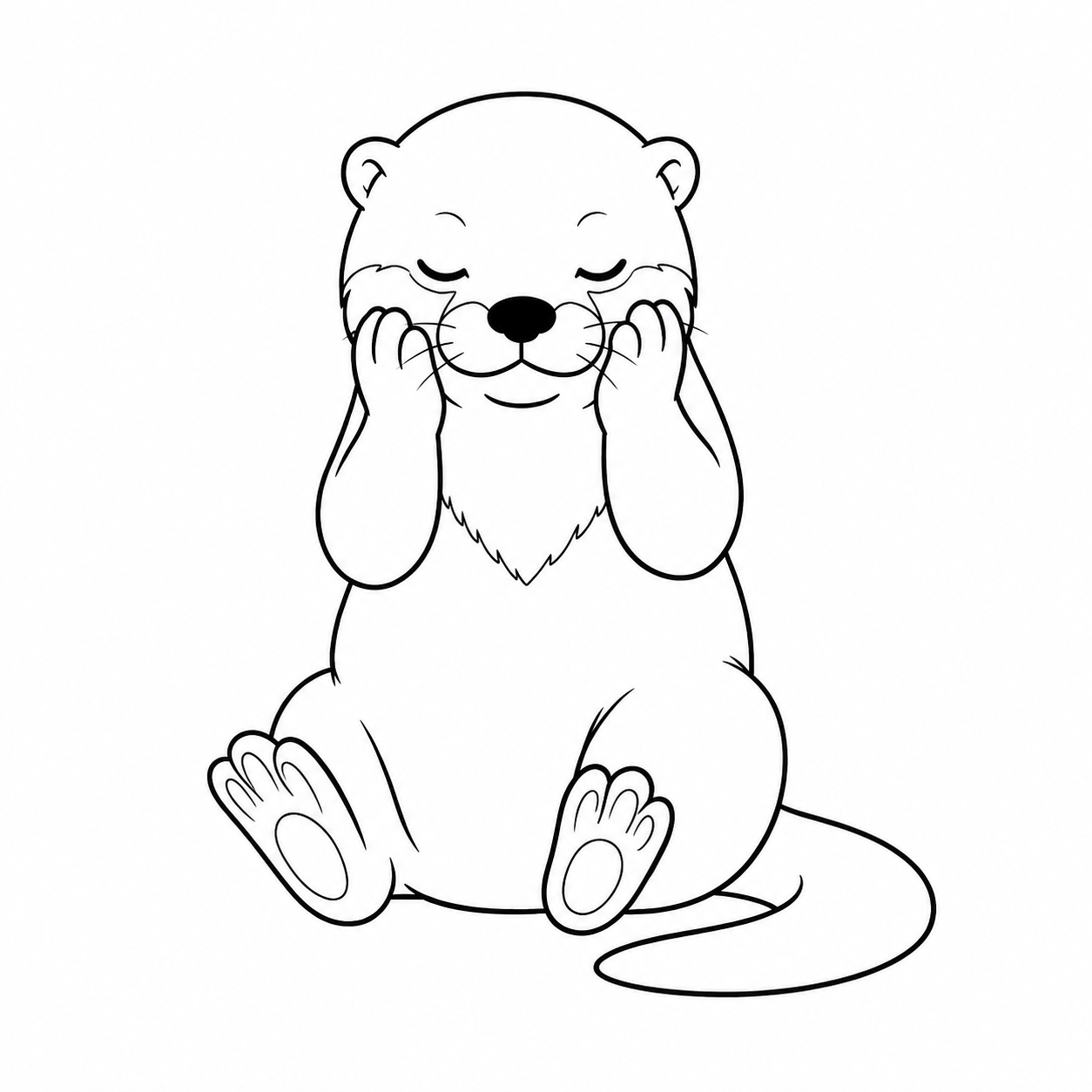 前足で顔を毛づくろいするカワウソのぬり絵用線画