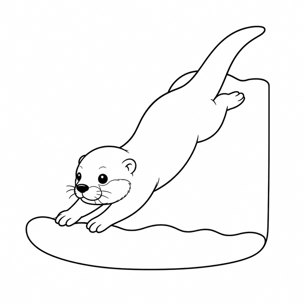 岸から水へ滑るカワウソのぬり絵用線画