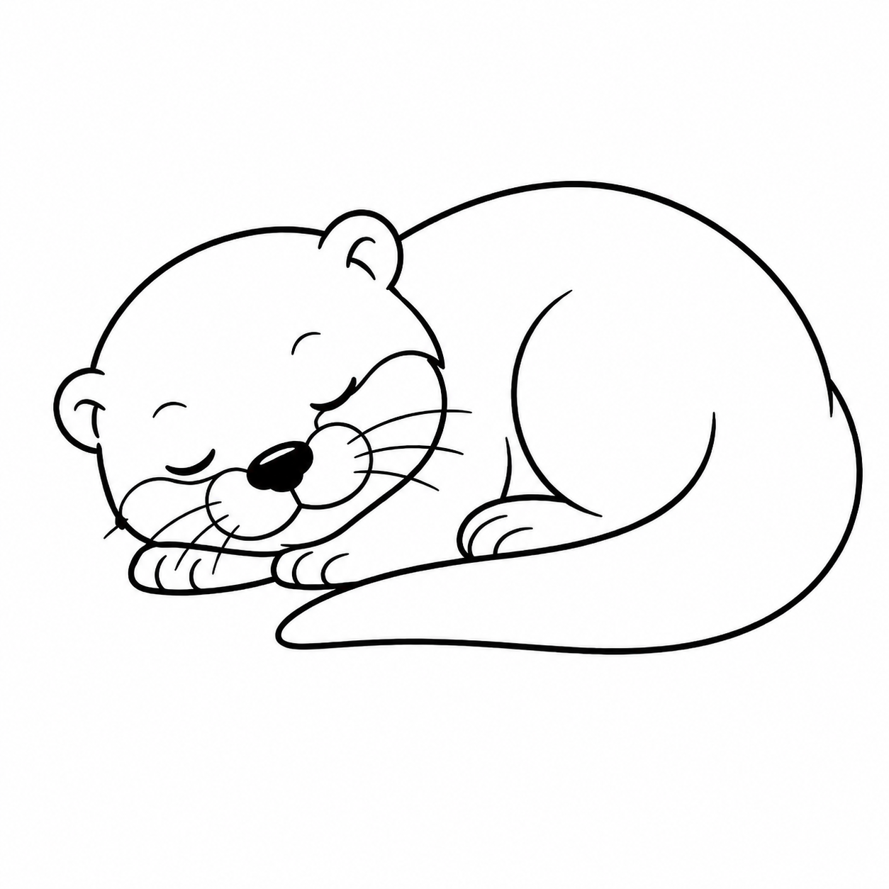 目を閉じて眠るカワウソのぬり絵用線画