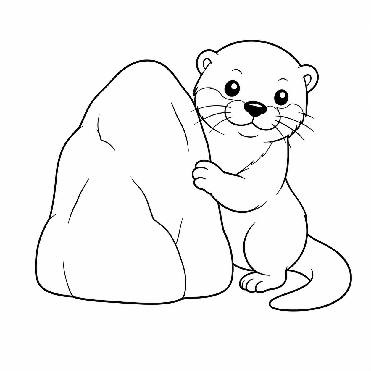 岩陰から顔を出すカワウソのぬり絵用線画