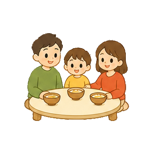 文字やロゴがない食卓を囲む家族のアイコン