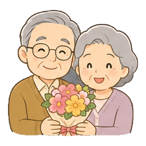 小さな花束を持つ祖父母のアイコン