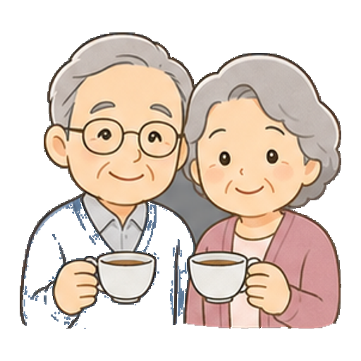 文字なしの湯のみを持つ祖父母のアイコン