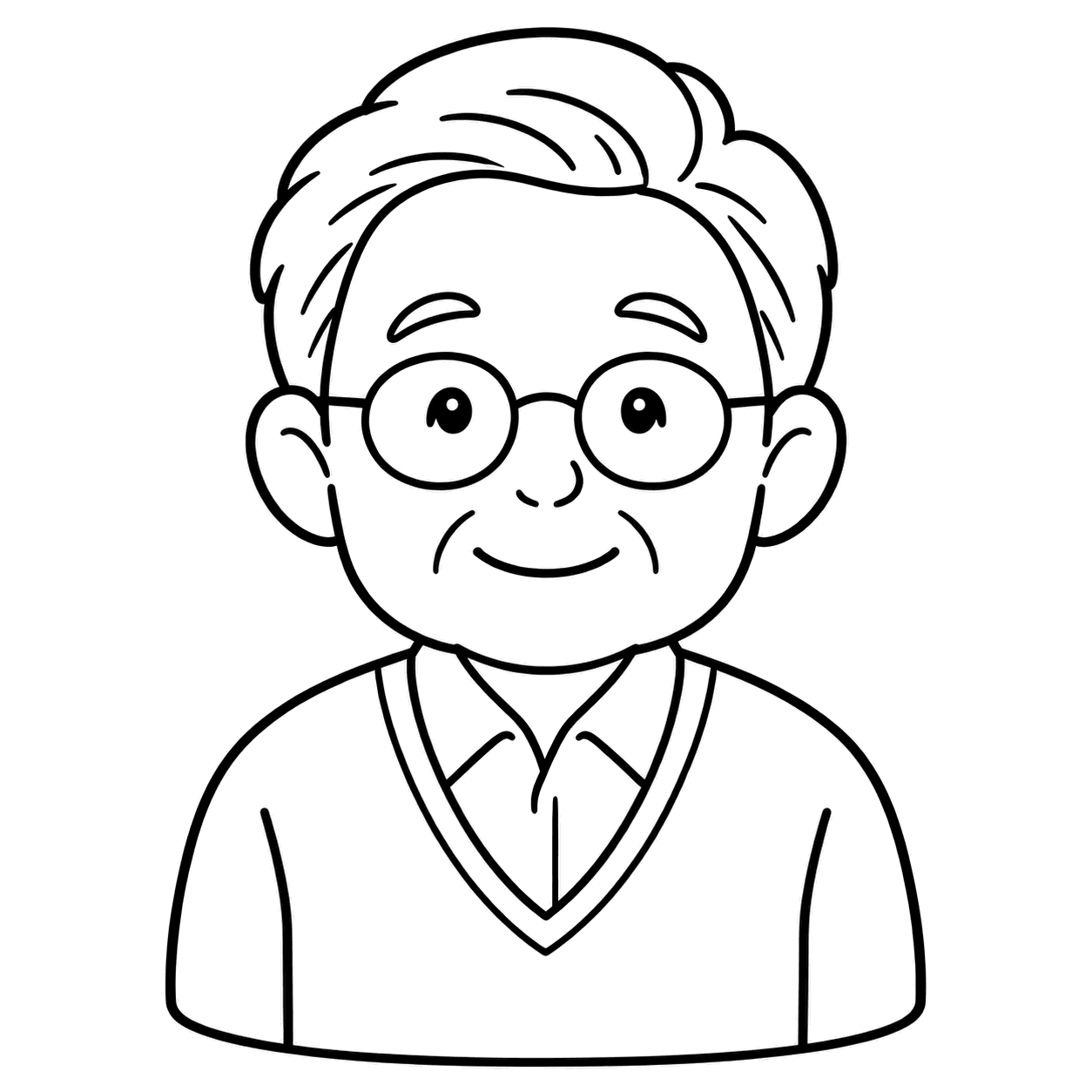 笑顔のおじいちゃんのぬりえ用線画（敬老の日のイラスト・ぬり絵16枚）