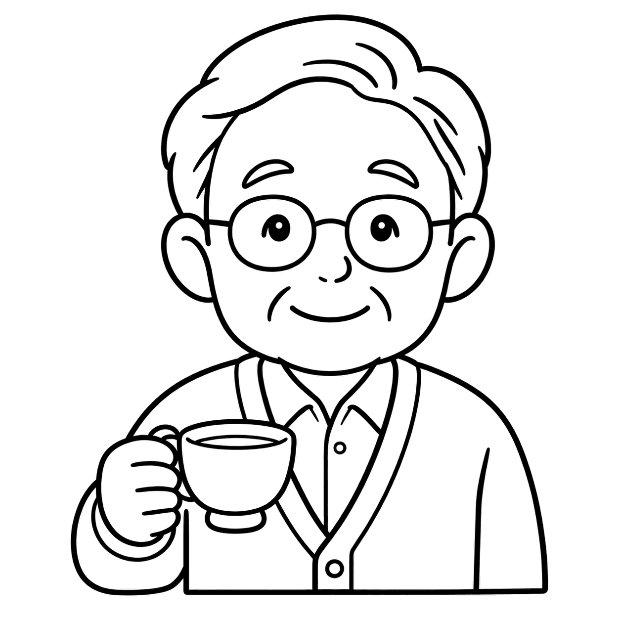 カップを持つおじいちゃんのぬりえ用線画