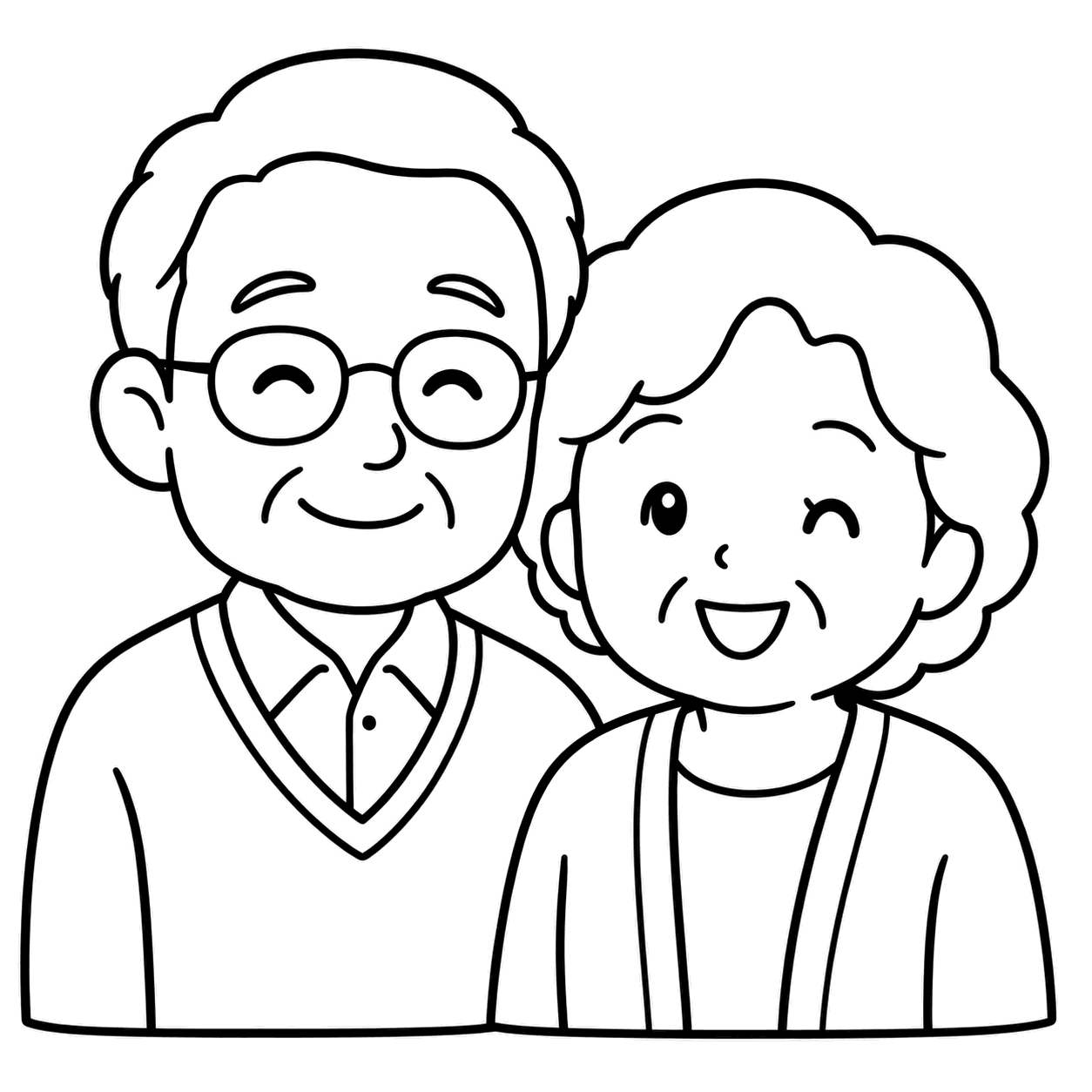 笑顔の祖父母のぬりえ用線画