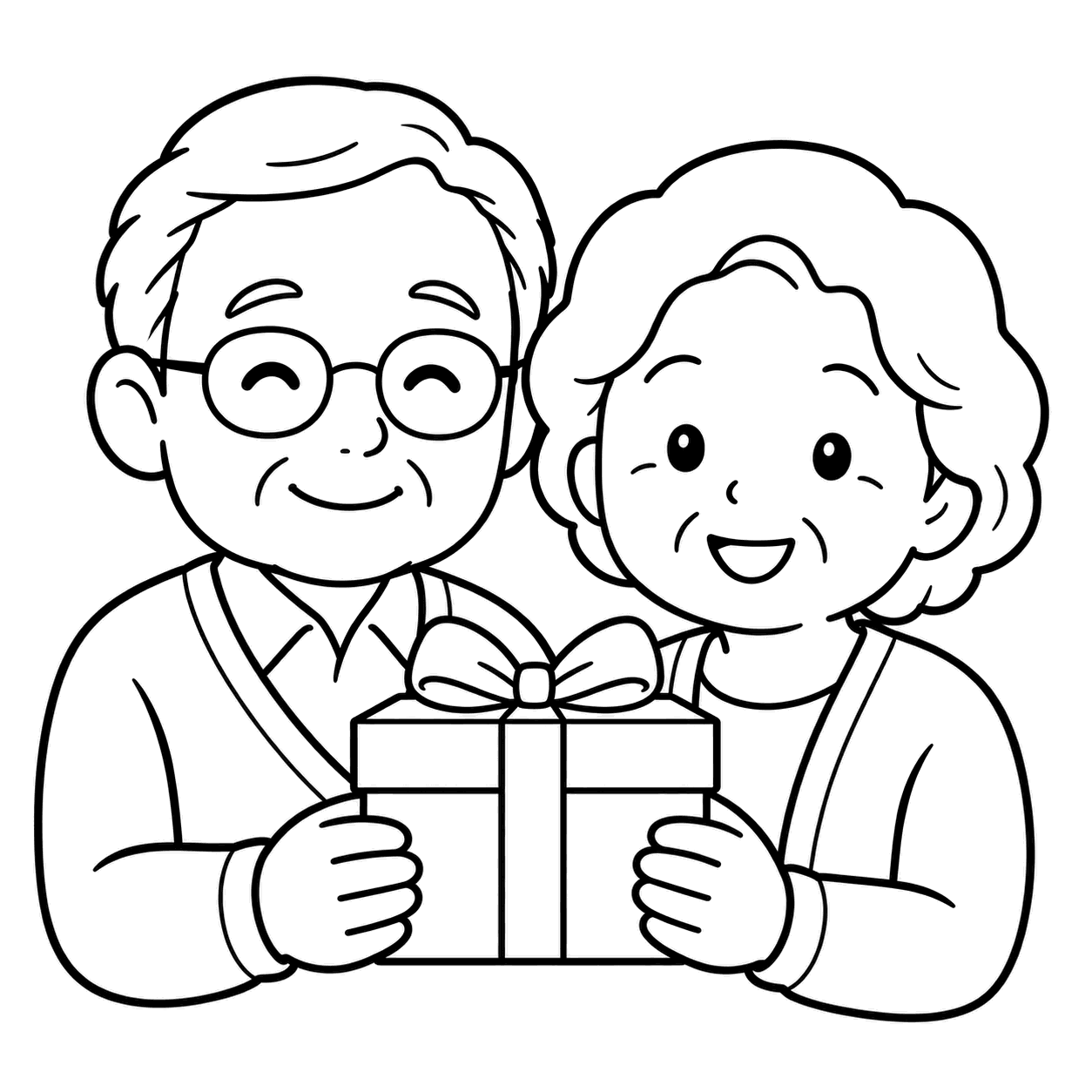 贈り物を持つ祖父母のぬりえ用線画
