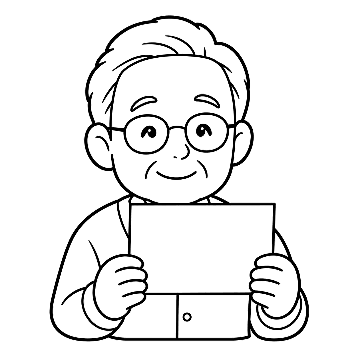 カードを持つおじいちゃんのぬりえ用線画