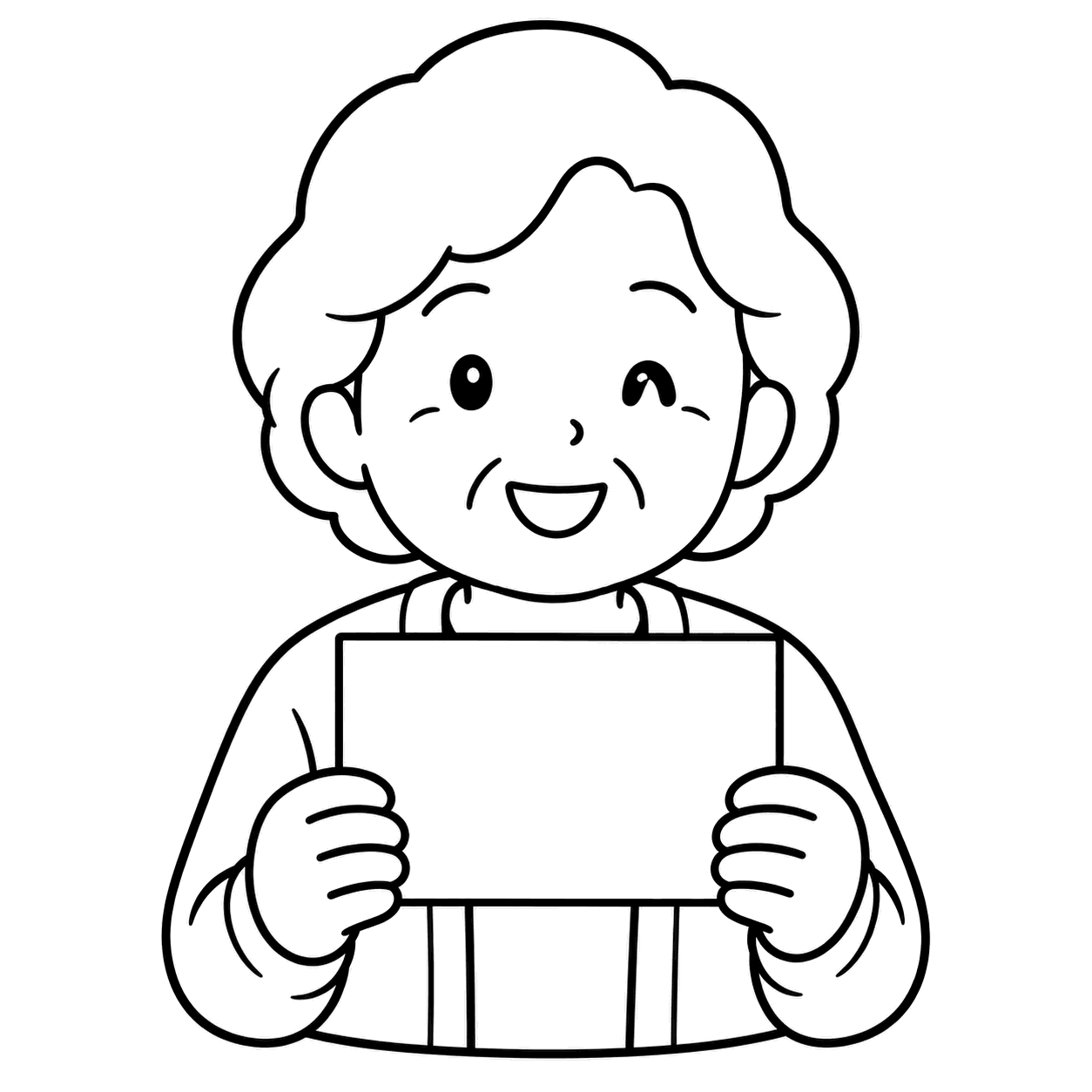カードを持つおばあちゃんのぬりえ用線画