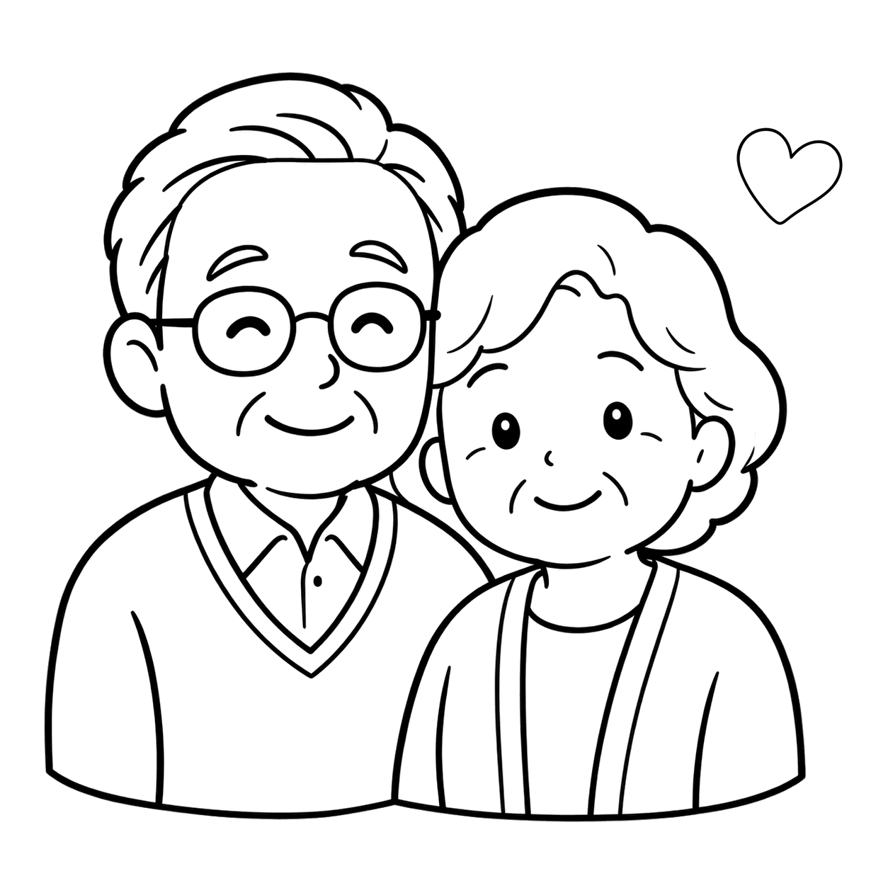 ハートを添えた祖父母のぬりえ用線画