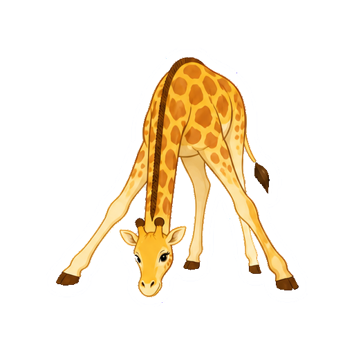 前脚を大きく広げて首を下げるキリンの全身イラスト